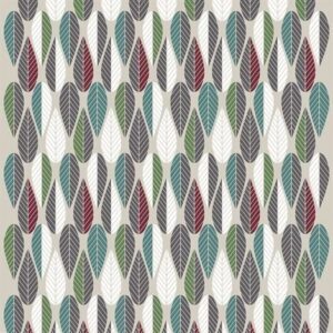 Arvidssons Textil Blader Kangas Viininpunainen-Vihreä-Harmaa