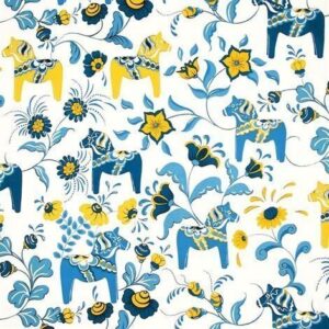Arvidssons Textil Dalahäst Kangas Sininen-Keltainen