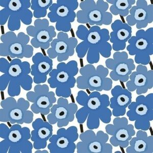Marimekko Pieni Unikko Kangas Valkoinen-Sininen