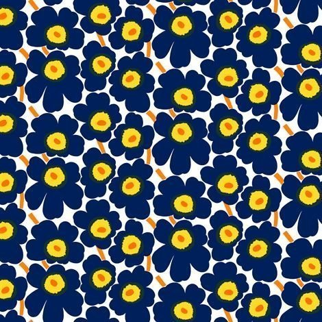 Marimekko Pieni Unikko Kangas Valkoinen-Sininen-Keltainen