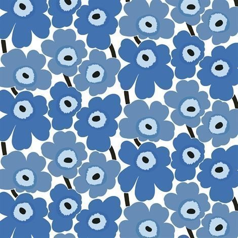 Marimekko Pieni Unikko Kangas Valkoinen-Sininen