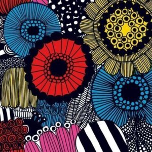 Marimekko Siirtolapuutarha Kangas Keltainen-Vaaleanpunainen-Sininen