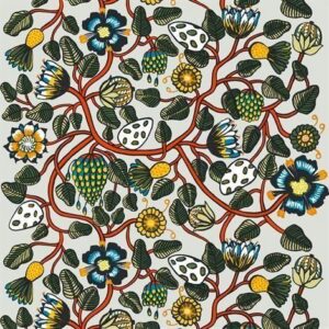 Marimekko Tiara Kangas Luonnonvalkoinen-Oranssi-Sininen