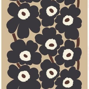 Marimekko Unikko Kangas Beige / Tummanharmaa / Ruskea