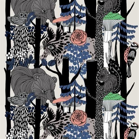 Marimekko Veljekset Kangas Suomi 100 Harmaa-Vaaleanpunainen-Sininen